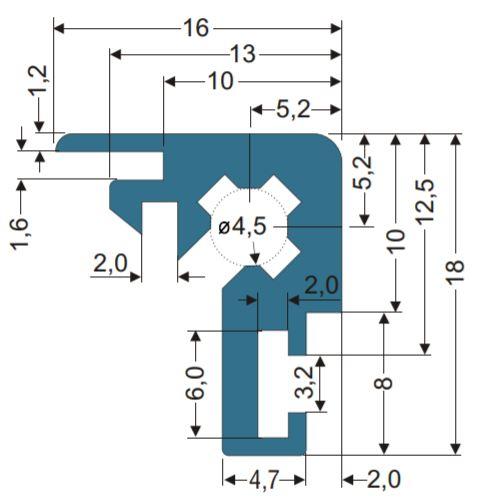 16x18mm Corner Extrusion Profile Cross Section