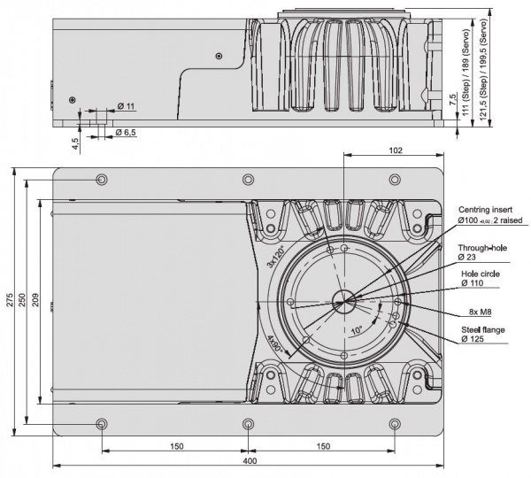 RF1 Rotary Stage Dimensions
